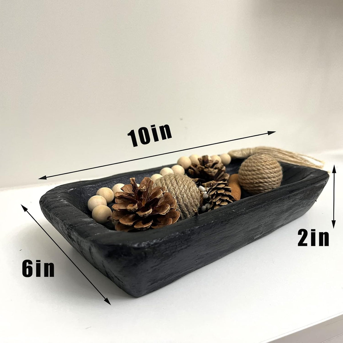 Wooden Dough Bowl Decor  Vintage Wooden Bowl Hand Carved Home Decor for Dining Table Center  Living Room  Kitchen Decor. (10inch black)