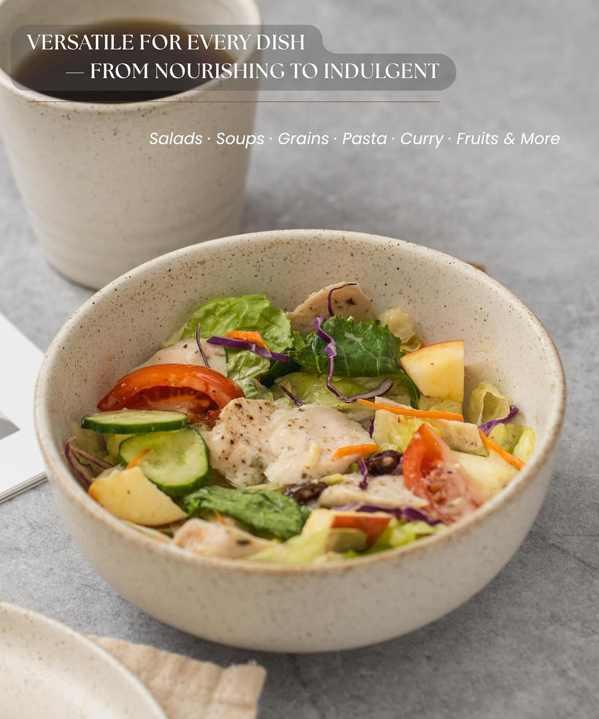 Stoneware Bowl Set of 4-25oz  6.5" Ceramic Serving Bowls for Salad  Cereal  Soup & Fruit - Microwave & Dishwasher Safe - Rustic Minimalist Design - Oatmeal Cream - Ideal Gift