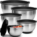 Priority Chef Premium Mixing Bowls With Lids Set  Airtight Lids  Thicker Stainless Steel  Non-Slip Base  5 Nesting Steel Bowls for Kitchen  Large Prep Metal Bowl Set 1.5/2/3/4/5 Qt  Black